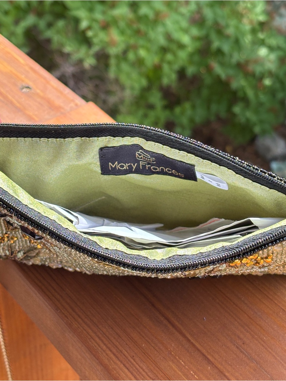 Mary Francis, gorgeous Olive Beaded Floral Crossbody Bag - Picture 10 of 10